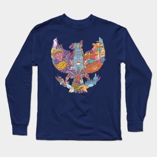 colorful illustration doodle of indonesia with garuda pancasila shape Long Sleeve T-Shirt